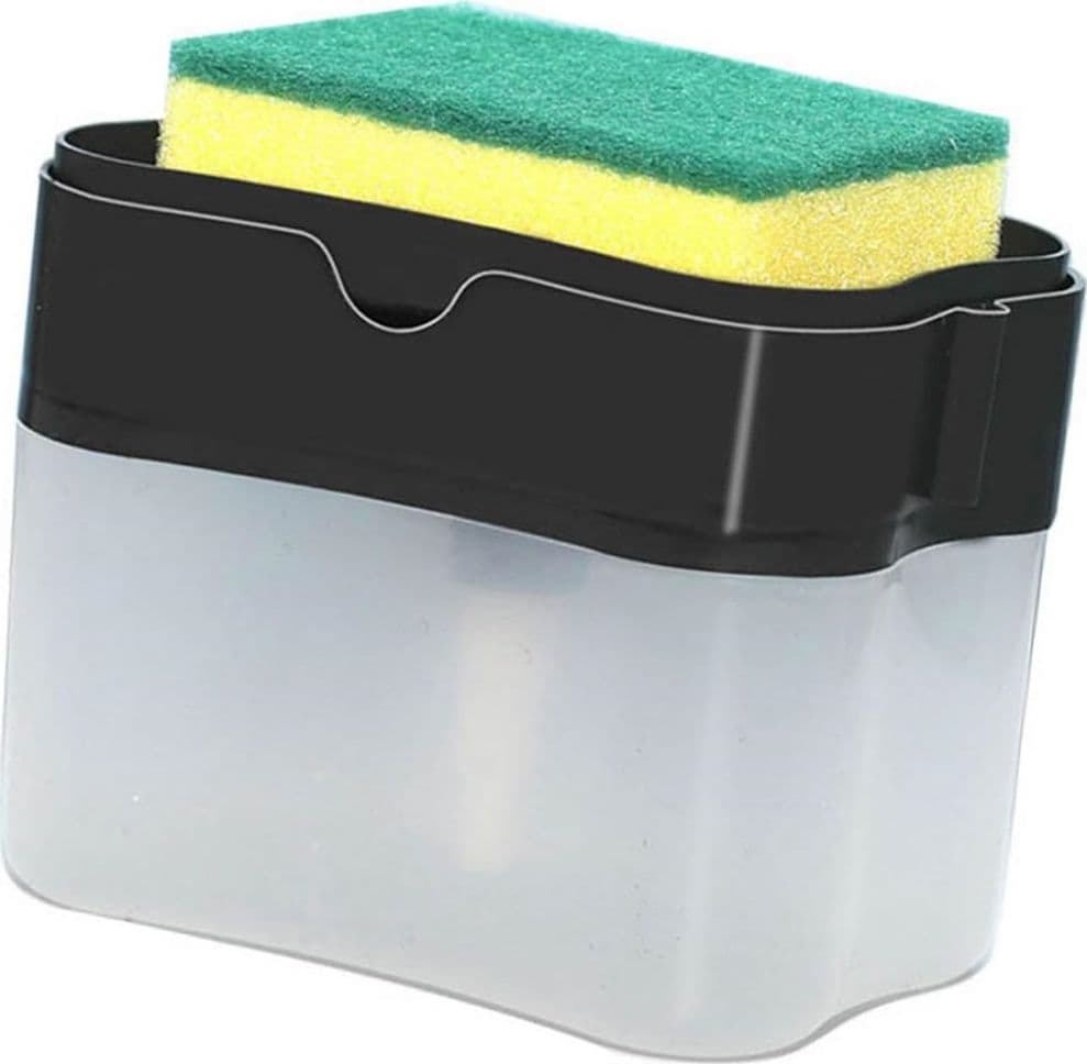 DISPENSER DI SAPONE DETERSIVO PER PIATTI DA CUCINA IN PLASTICA 2IN1 CONTENITORE CON SPUGNA - 6