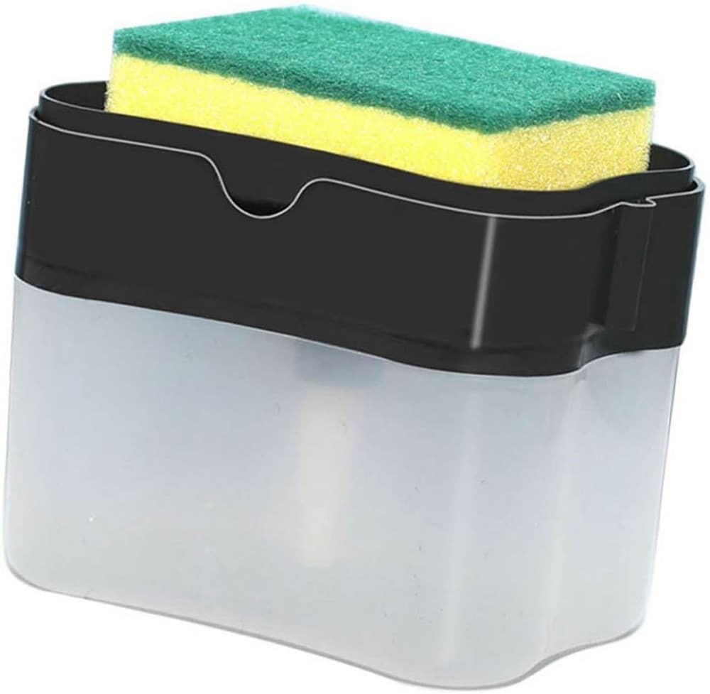 DISPENSER DI SAPONE DETERSIVO PER PIATTI DA CUCINA IN PLASTICA 2IN1 CONTENITORE CON SPUGNA - 6