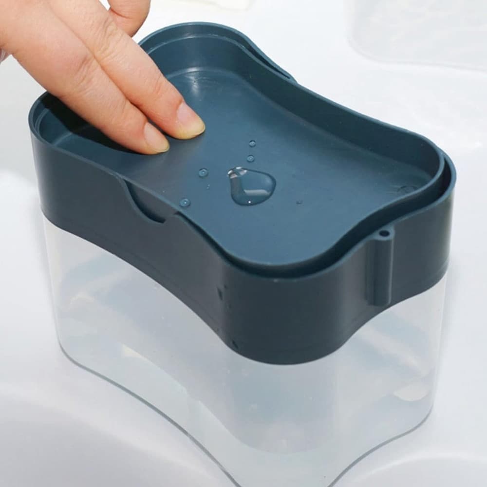 DISPENSER DI SAPONE DETERSIVO PER PIATTI DA CUCINA IN PLASTICA 2IN1 CONTENITORE CON SPUGNA - 7