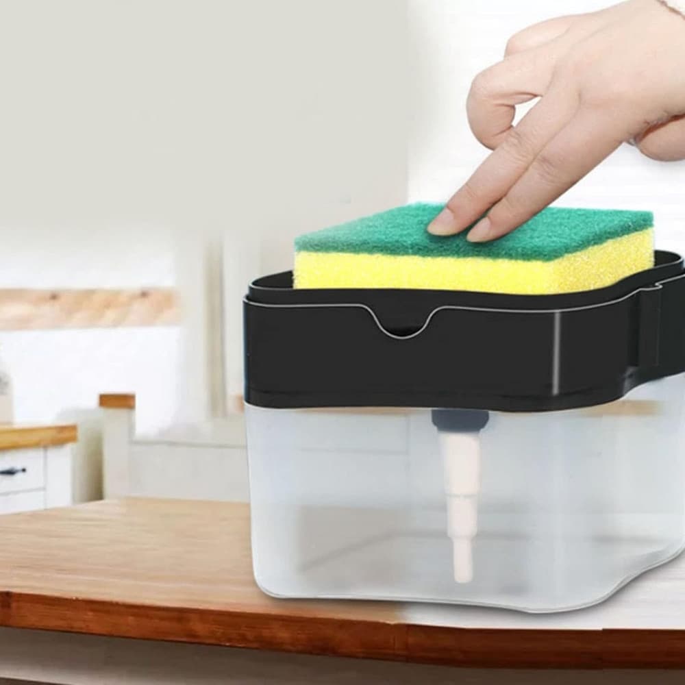 DISPENSER DI SAPONE DETERSIVO PER PIATTI DA CUCINA IN PLASTICA 2IN1 CONTENITORE CON SPUGNA - 8