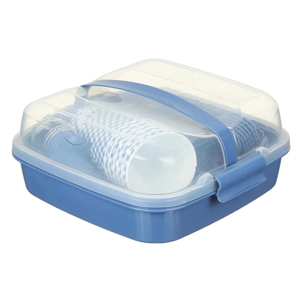 SET DA PICNIC CAMPEGGIO 32 PZ CON PIATTI POSATE BICCHIERI STOVIGLIE PRATICHE CON CUSTODIA - 7