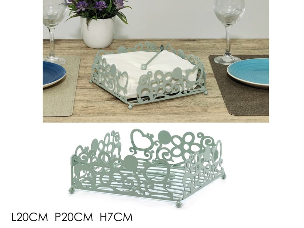 PORTATOVAGLIOLI CON BRACCIO FERMATOVAGLIOLI IN METALLO DESIGN TRAFORATO VERDE SALVIA - 2