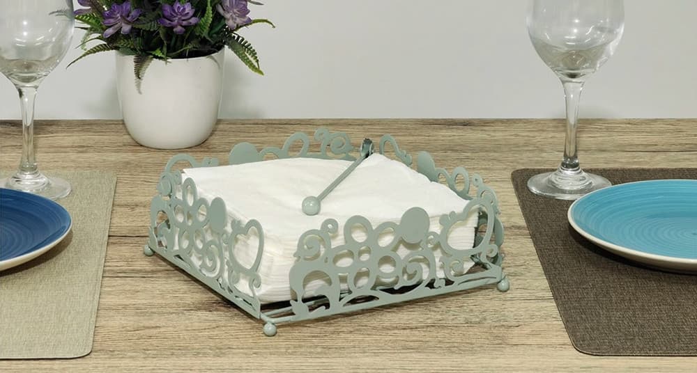 PORTATOVAGLIOLI CON BRACCIO FERMATOVAGLIOLI IN METALLO DESIGN TRAFORATO VERDE SALVIA - 3