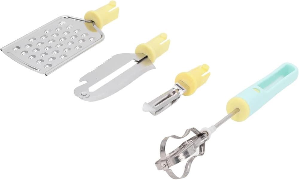 SET 4 UTENSILI DA CUCINA SBATTITORE UOVA COLTELLO PER SCAVARE GRATTUGIA MULTIFUNZIONALE - 3