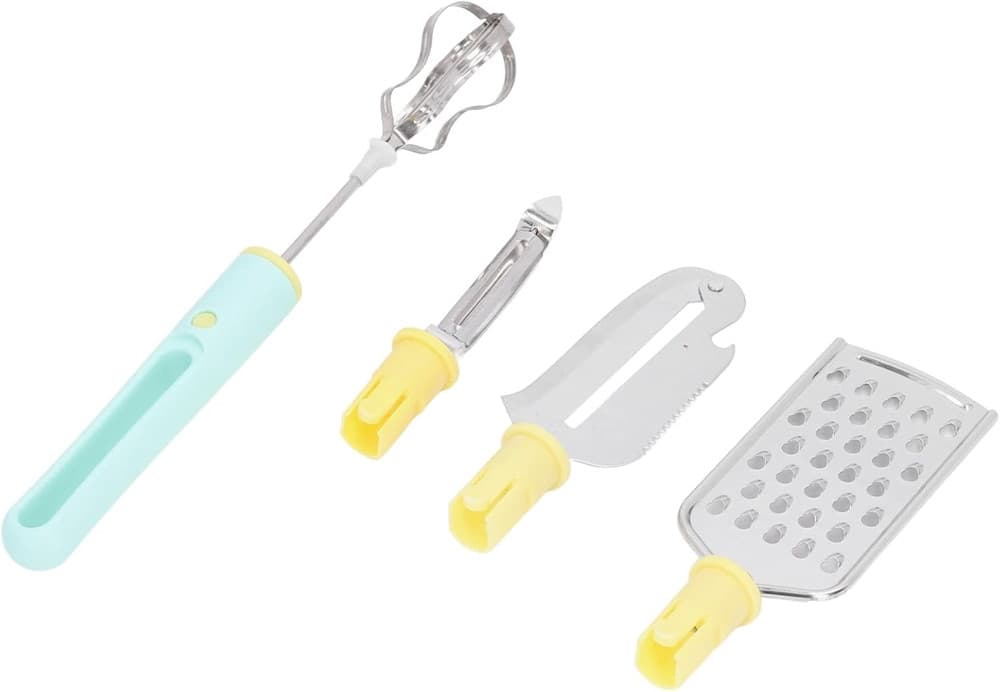 SET 4 UTENSILI DA CUCINA SBATTITORE UOVA COLTELLO PER SCAVARE GRATTUGIA MULTIFUNZIONALE - 4