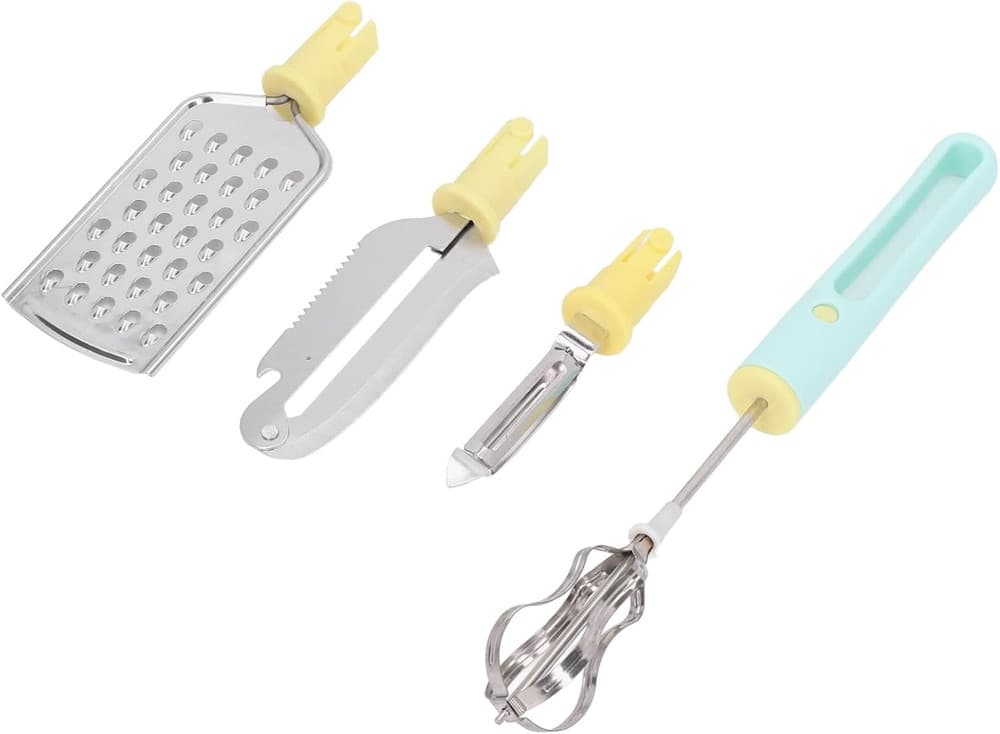 SET 4 UTENSILI DA CUCINA SBATTITORE UOVA COLTELLO PER SCAVARE GRATTUGIA MULTIFUNZIONALE - 5