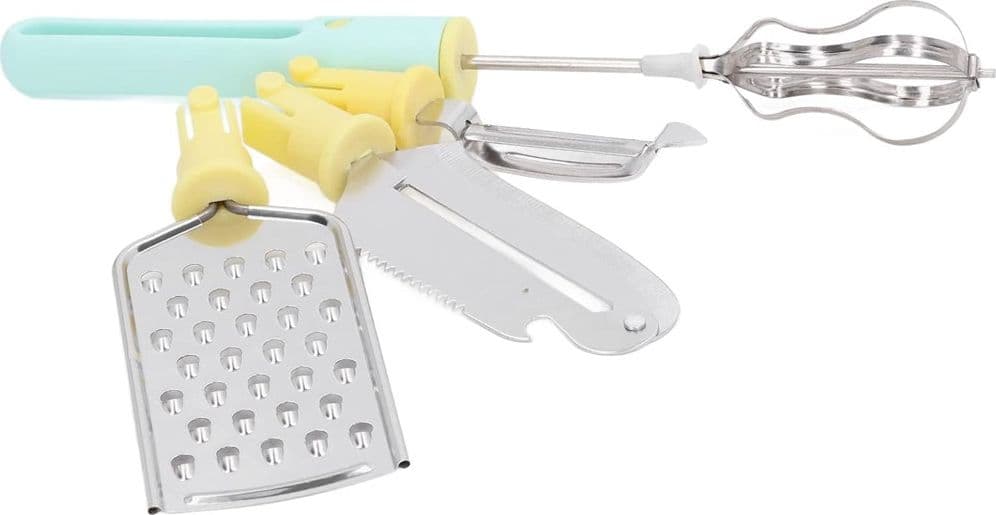 SET 4 UTENSILI DA CUCINA SBATTITORE UOVA COLTELLO PER SCAVARE GRATTUGIA MULTIFUNZIONALE - 6