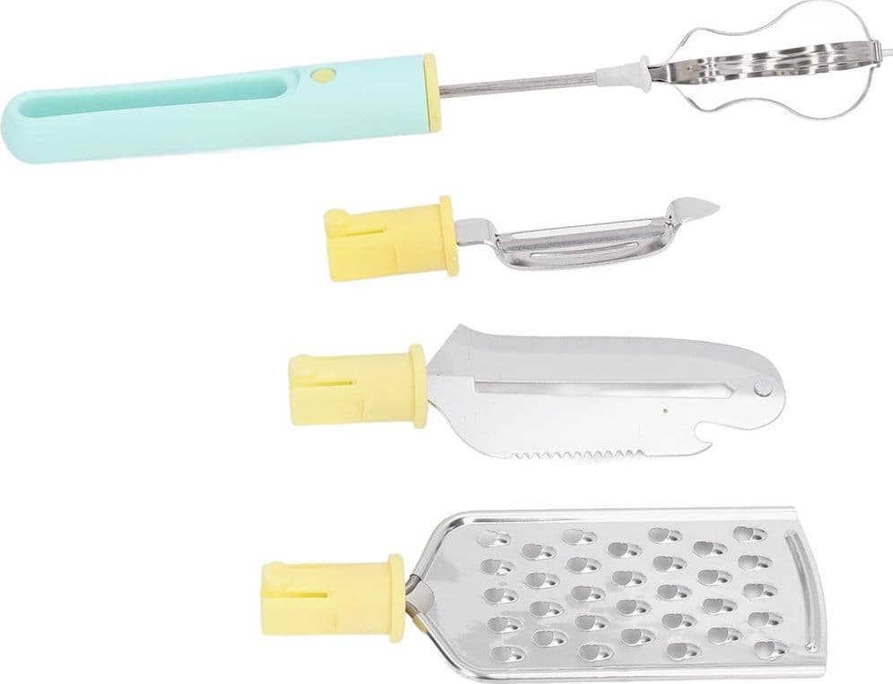 SET 4 UTENSILI DA CUCINA SBATTITORE UOVA COLTELLO PER SCAVARE GRATTUGIA MULTIFUNZIONALE - 7