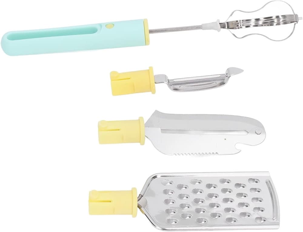 SET 4 UTENSILI DA CUCINA SBATTITORE UOVA COLTELLO PER SCAVARE GRATTUGIA MULTIFUNZIONALE - 7