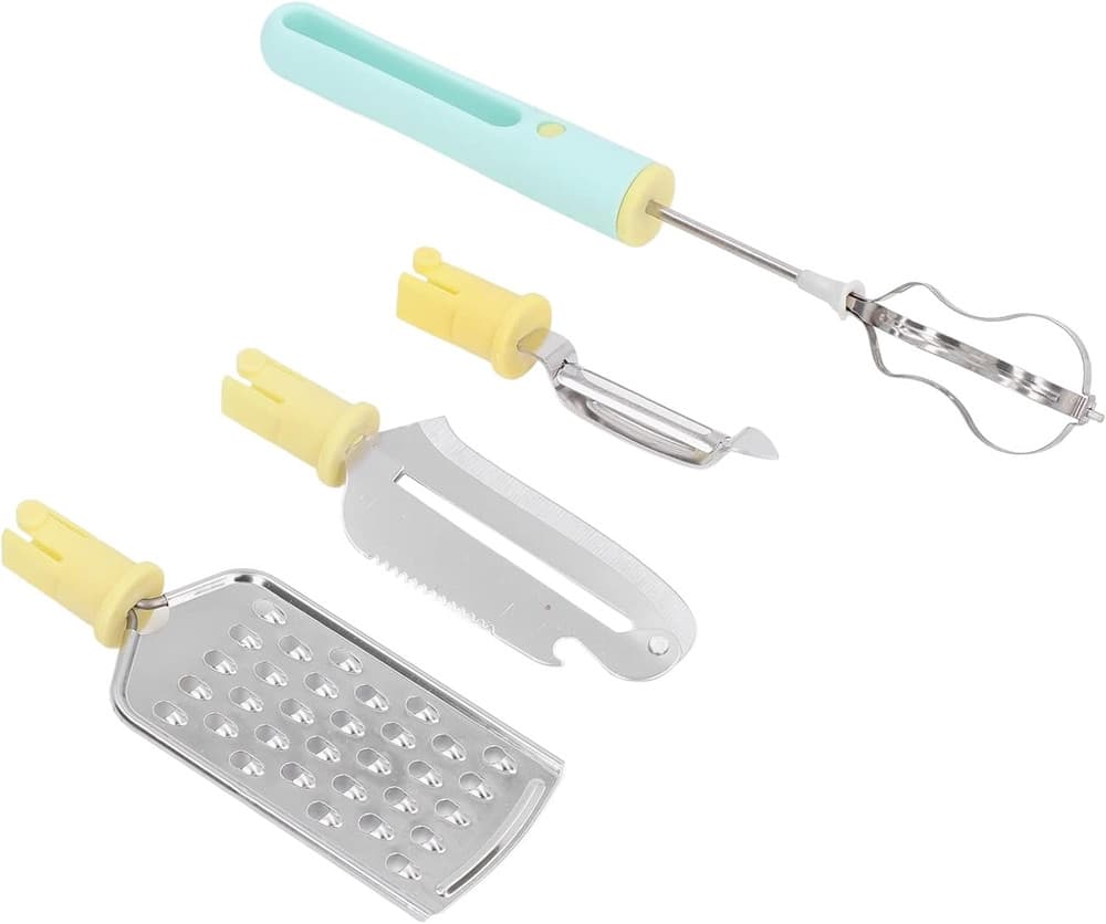 SET 4 UTENSILI DA CUCINA SBATTITORE UOVA COLTELLO PER SCAVARE GRATTUGIA MULTIFUNZIONALE - 8