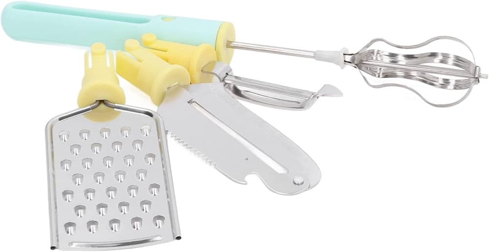 SET 4 UTENSILI DA CUCINA SBATTITORE UOVA COLTELLO PER SCAVARE GRATTUGIA MULTIFUNZIONALE - 9