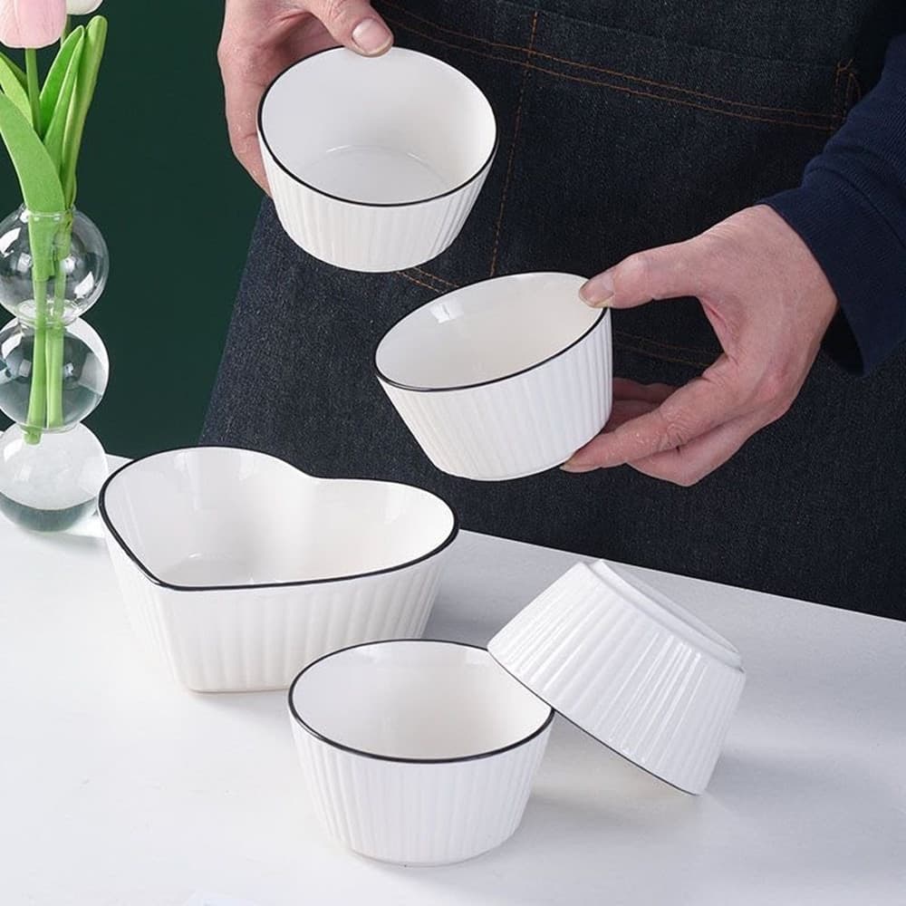 SET DI 5 CIOTOLE A FORMA DI CUORE ROTONDE PER INSALATE ZUPPE SNACK DESSERT CUCINA CASA