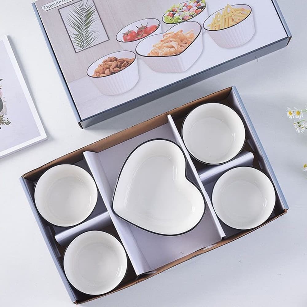 SET DI 5 CIOTOLE A FORMA DI CUORE ROTONDE PER INSALATE ZUPPE SNACK DESSERT CUCINA CASA - 3