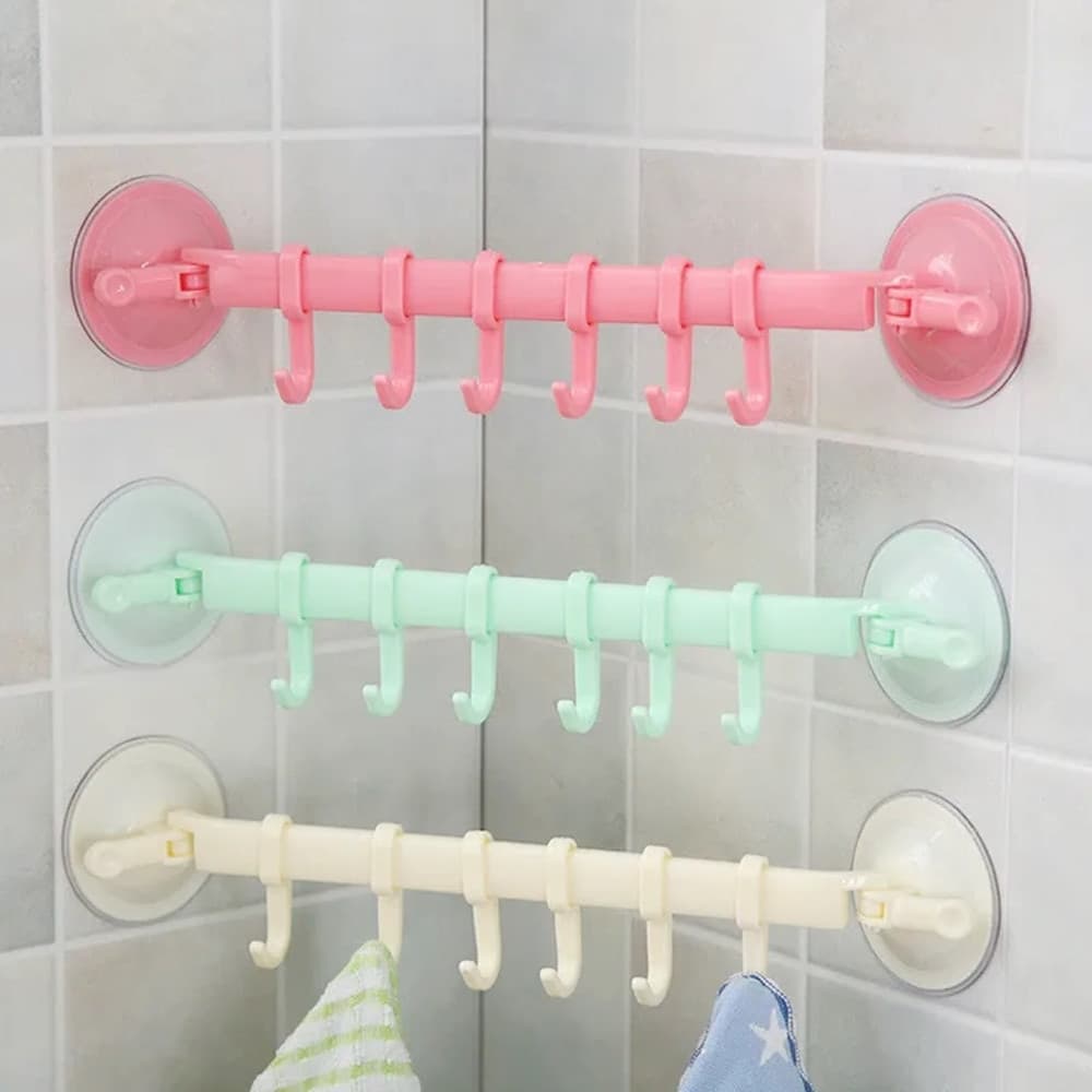 2PZ ORGANIZZATORE CON GANCI VENTOSE PARETE CUCINA BAGNO APPENDIABITI ASCIUGAMANI UTENSILI - 2