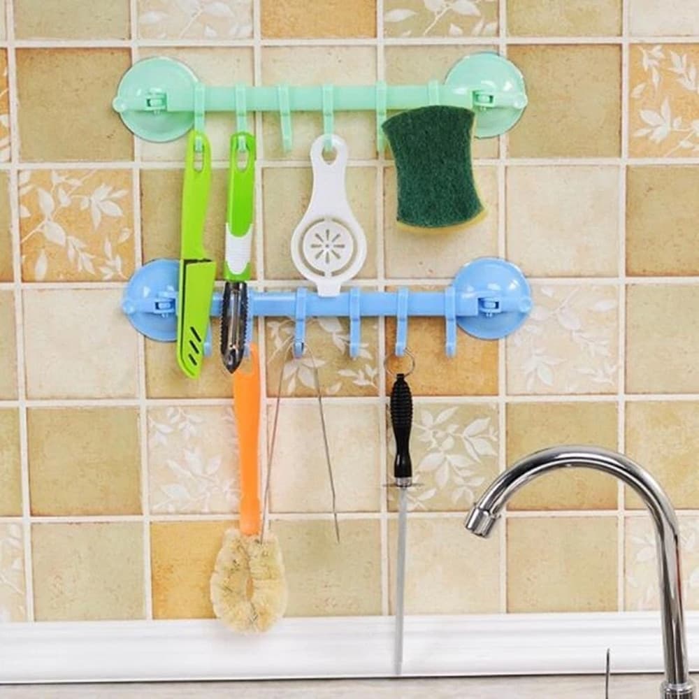2PZ ORGANIZZATORE CON GANCI VENTOSE PARETE CUCINA BAGNO APPENDIABITI ASCIUGAMANI UTENSILI - 11