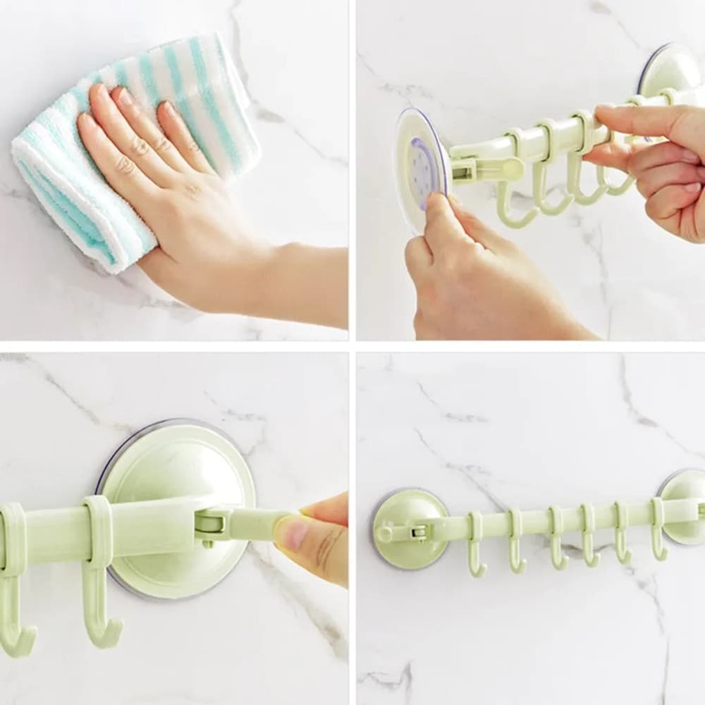 2PZ ORGANIZZATORE CON GANCI VENTOSE PARETE CUCINA BAGNO APPENDIABITI ASCIUGAMANI UTENSILI - 4