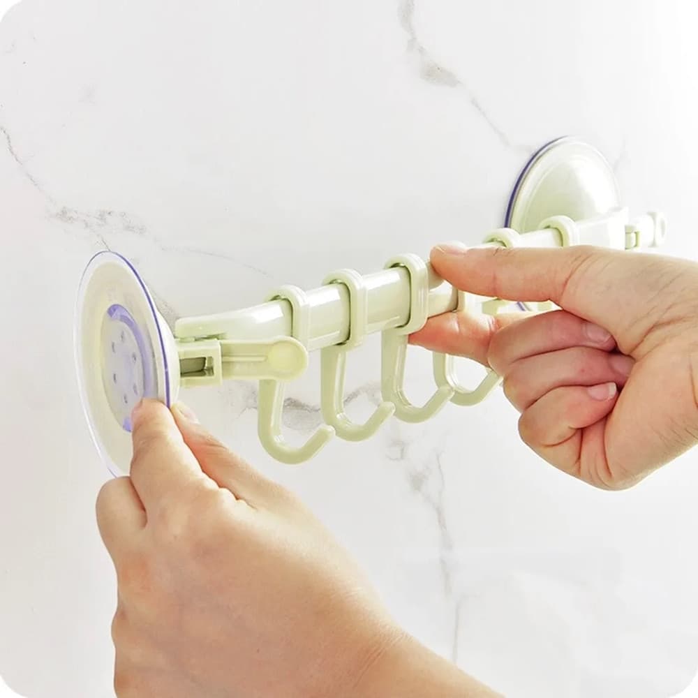 2PZ ORGANIZZATORE CON GANCI VENTOSE PARETE CUCINA BAGNO APPENDIABITI ASCIUGAMANI UTENSILI - 5