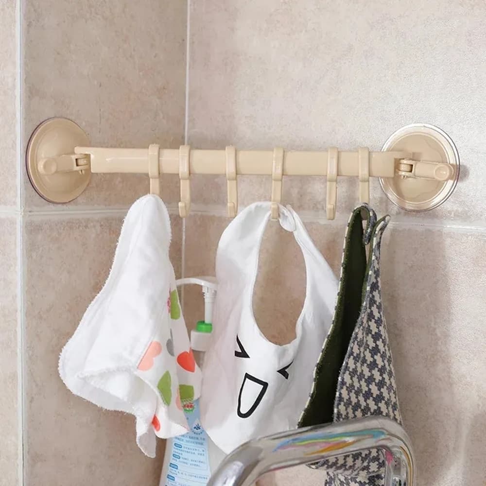 2PZ ORGANIZZATORE CON GANCI VENTOSE PARETE CUCINA BAGNO APPENDIABITI ASCIUGAMANI UTENSILI - 6
