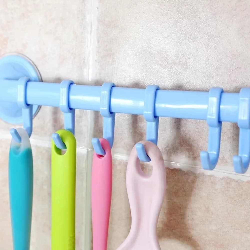 2PZ ORGANIZZATORE CON GANCI VENTOSE PARETE CUCINA BAGNO APPENDIABITI ASCIUGAMANI UTENSILI - 7