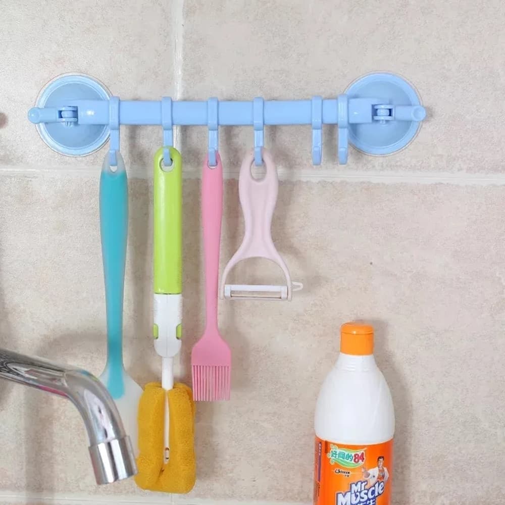 2PZ ORGANIZZATORE CON GANCI VENTOSE PARETE CUCINA BAGNO APPENDIABITI ASCIUGAMANI UTENSILI - 8