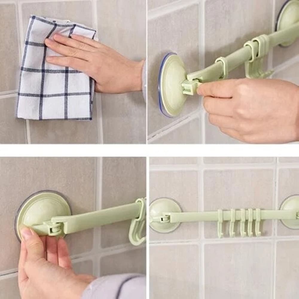 2PZ ORGANIZZATORE CON GANCI VENTOSE PARETE CUCINA BAGNO APPENDIABITI ASCIUGAMANI UTENSILI - 10