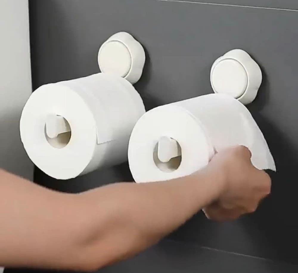 PORTA ROTOLO PER CARTA IGIENICA A PARETE PER BAGNO CASA FISSAGGIO A VENTOSA BIANCO - 3