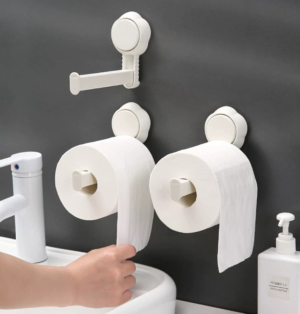 PORTA ROTOLO PER CARTA IGIENICA A PARETE PER BAGNO CASA FISSAGGIO A VENTOSA BIANCO - 4