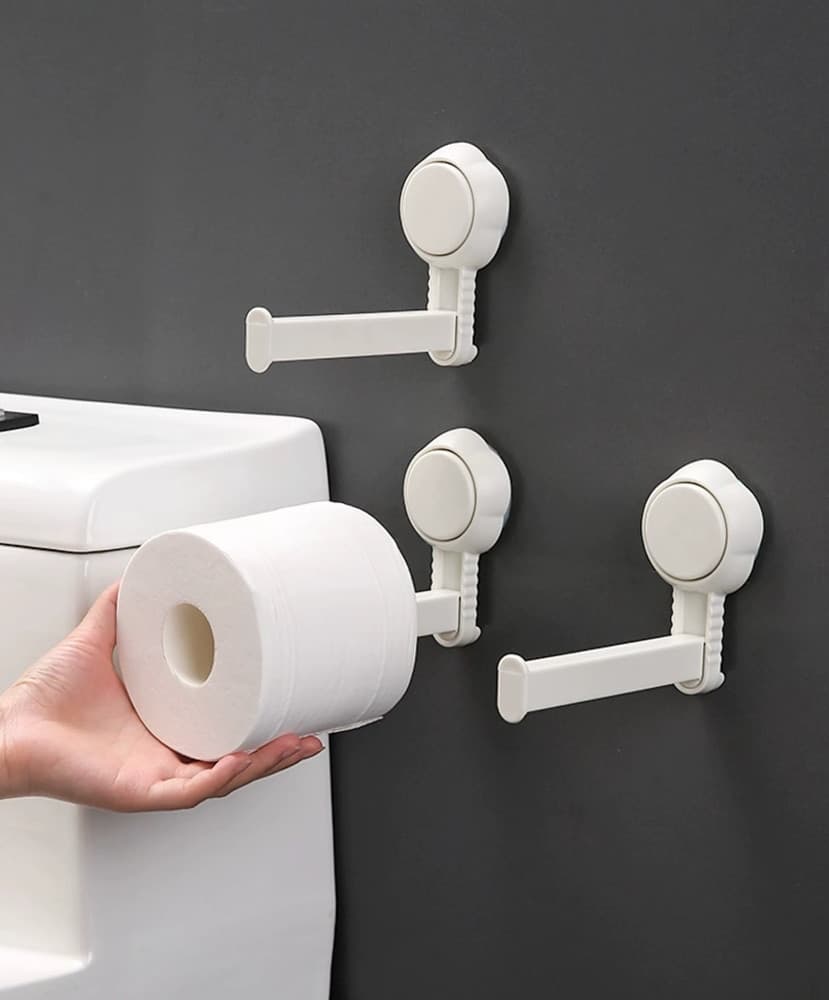 PORTA ROTOLO PER CARTA IGIENICA A PARETE PER BAGNO CASA FISSAGGIO A VENTOSA BIANCO - 6