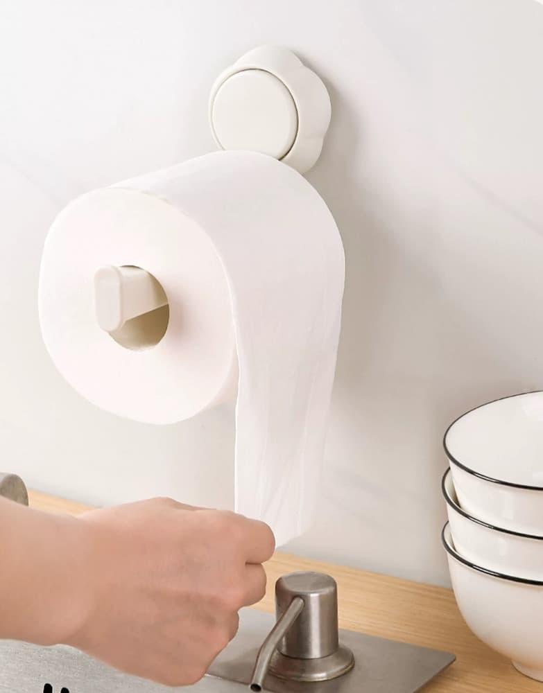 PORTA ROTOLO PER CARTA IGIENICA A PARETE PER BAGNO CASA FISSAGGIO A VENTOSA BIANCO - 7