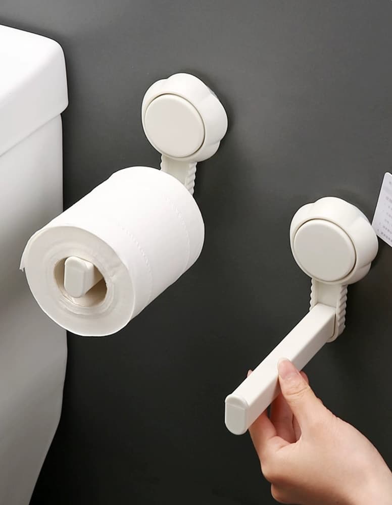PORTA ROTOLO PER CARTA IGIENICA A PARETE PER BAGNO CASA FISSAGGIO A VENTOSA BIANCO - 8