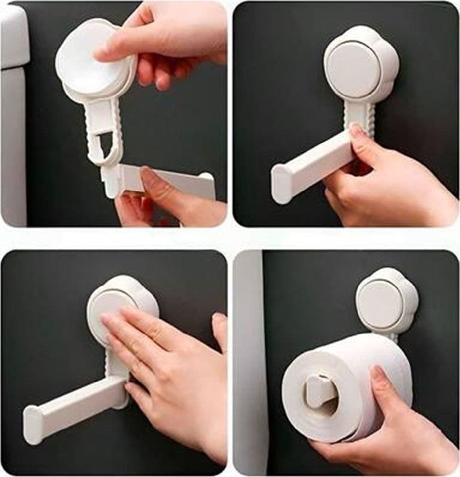 PORTA ROTOLO PER CARTA IGIENICA A PARETE PER BAGNO CASA FISSAGGIO A VENTOSA BIANCO - 9