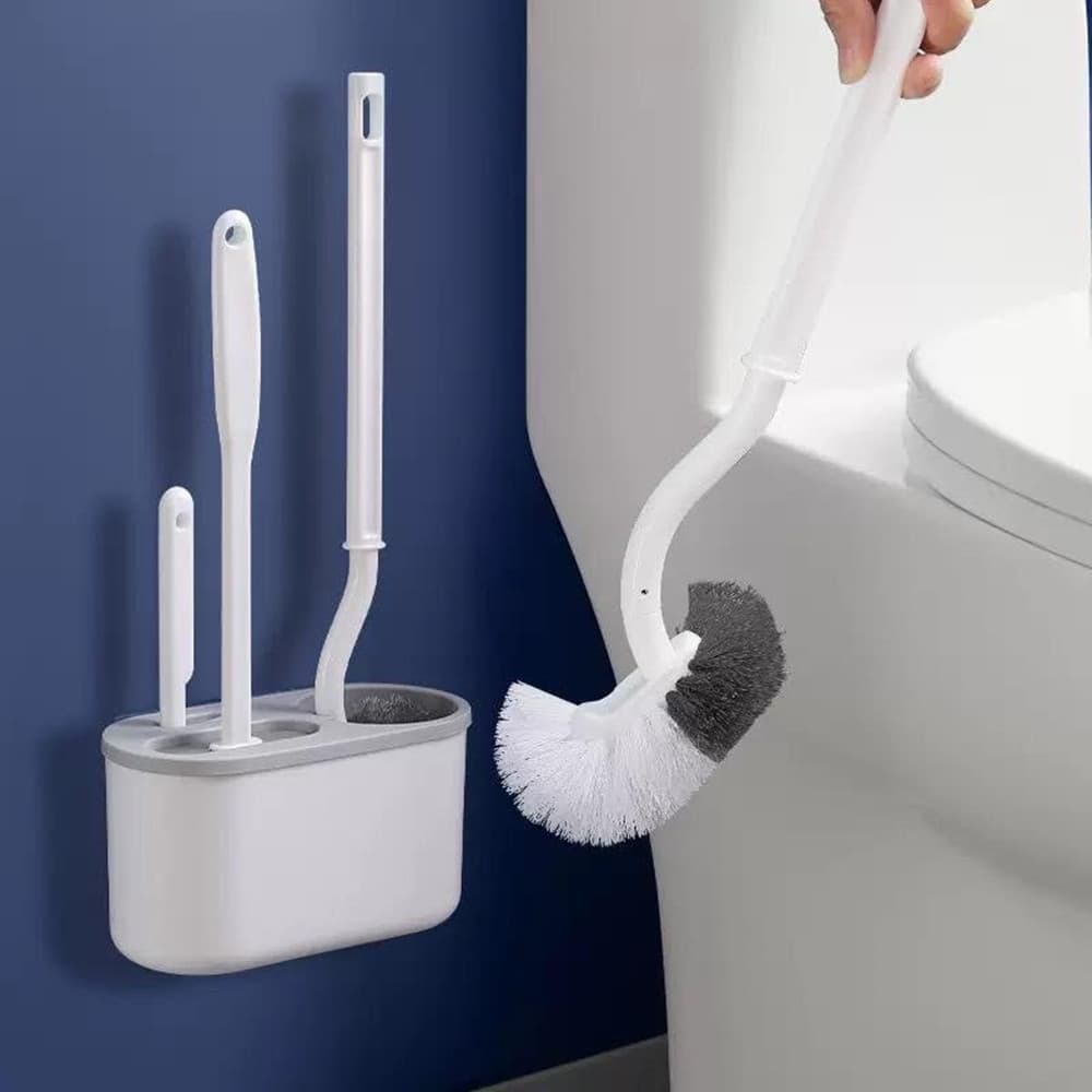 SET PULIZIA 3IN1 CON SCOPINI SPAZZOLA PER WC TIPO S IN SILICONE SUPPORTO DA PARETE BAGNO - 3