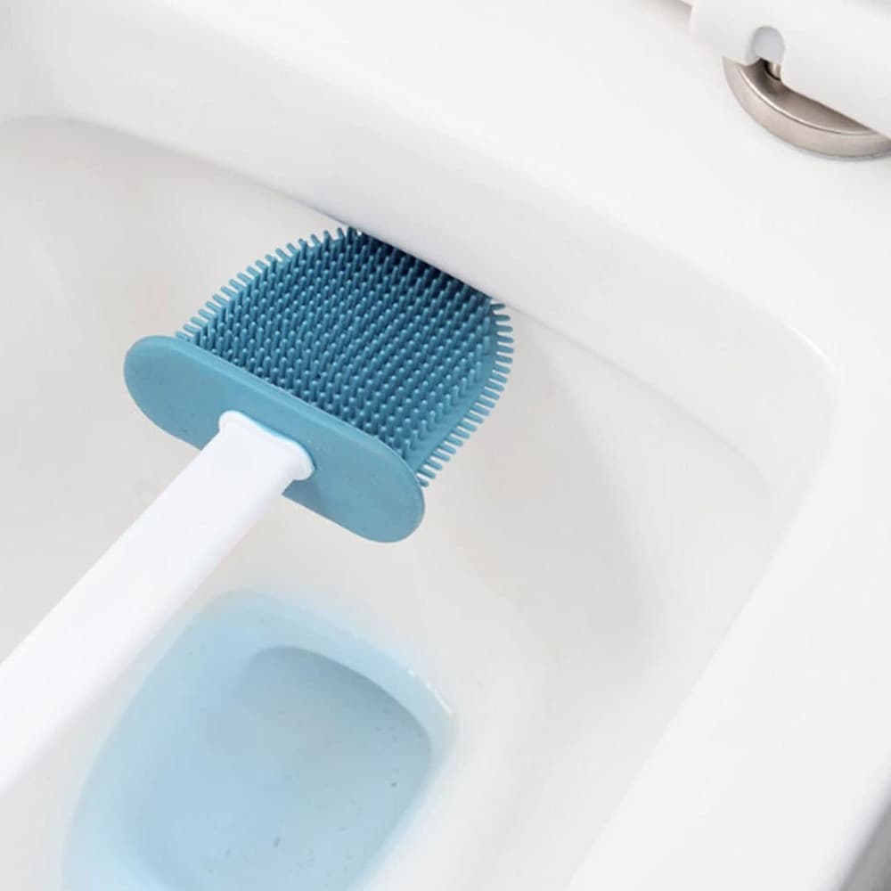SET PULIZIA 3IN1 CON SCOPINI SPAZZOLA PER WC TIPO S IN SILICONE SUPPORTO DA PARETE BAGNO - 6