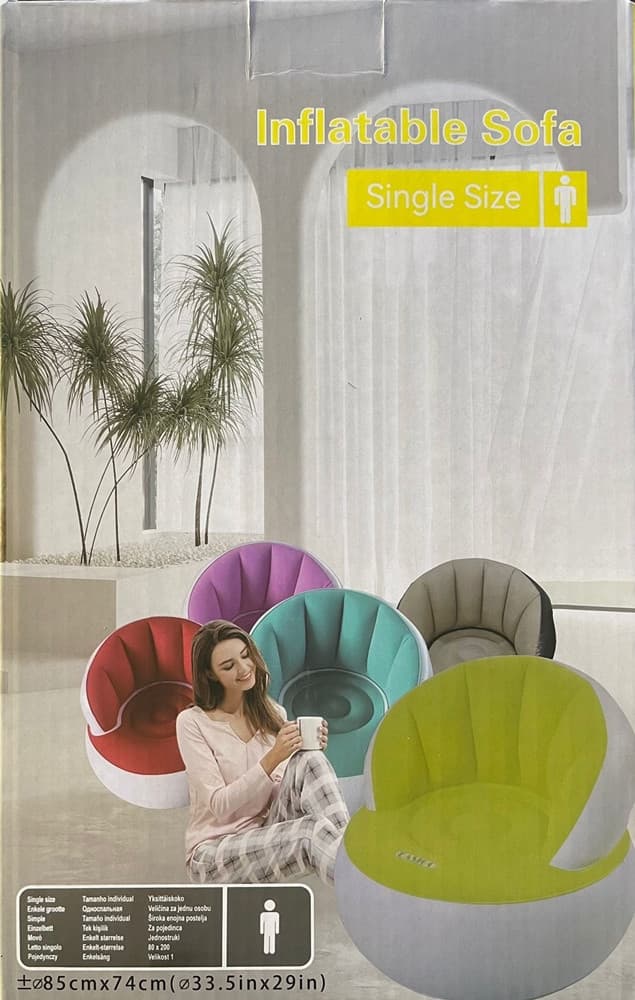 DIVANO GONFIABILE SINGOLO POLTRONA CON RIVESTIMENTO FLOCCATO COLORATO SCHIENALE POMPA - 6