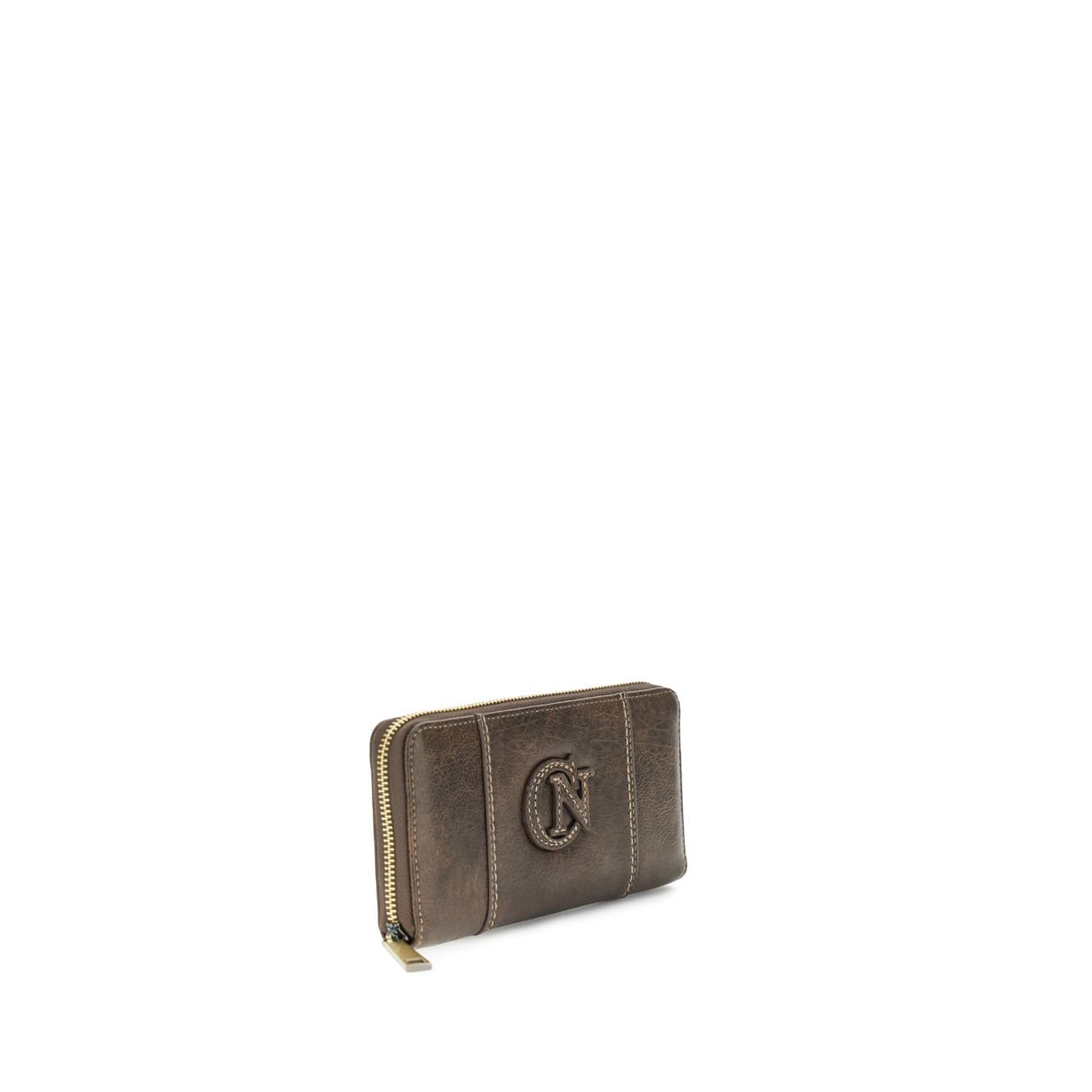 PORTAFOGLIO ZIP ROUND GRANDE IN SINTETICO EFFETTO VINTAGE CON LOGO PATCH NELLO S - 3