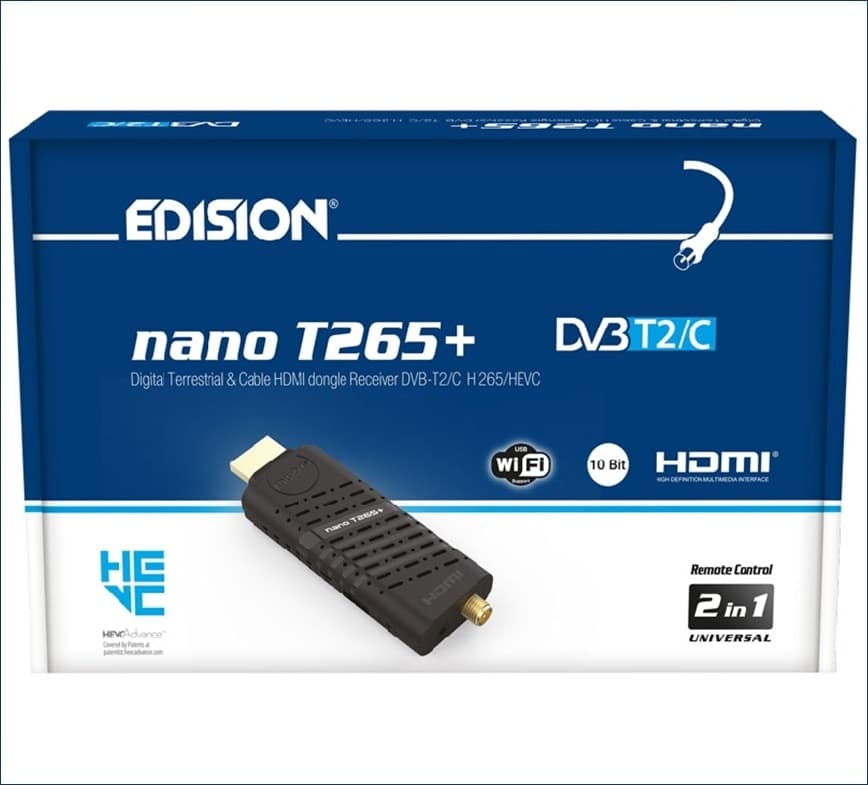 Decoder Digitale Terrestre EDISION NANO T265+ Stick DVB-T2 FULL HD H.265 HEVC 10 bit - 7
