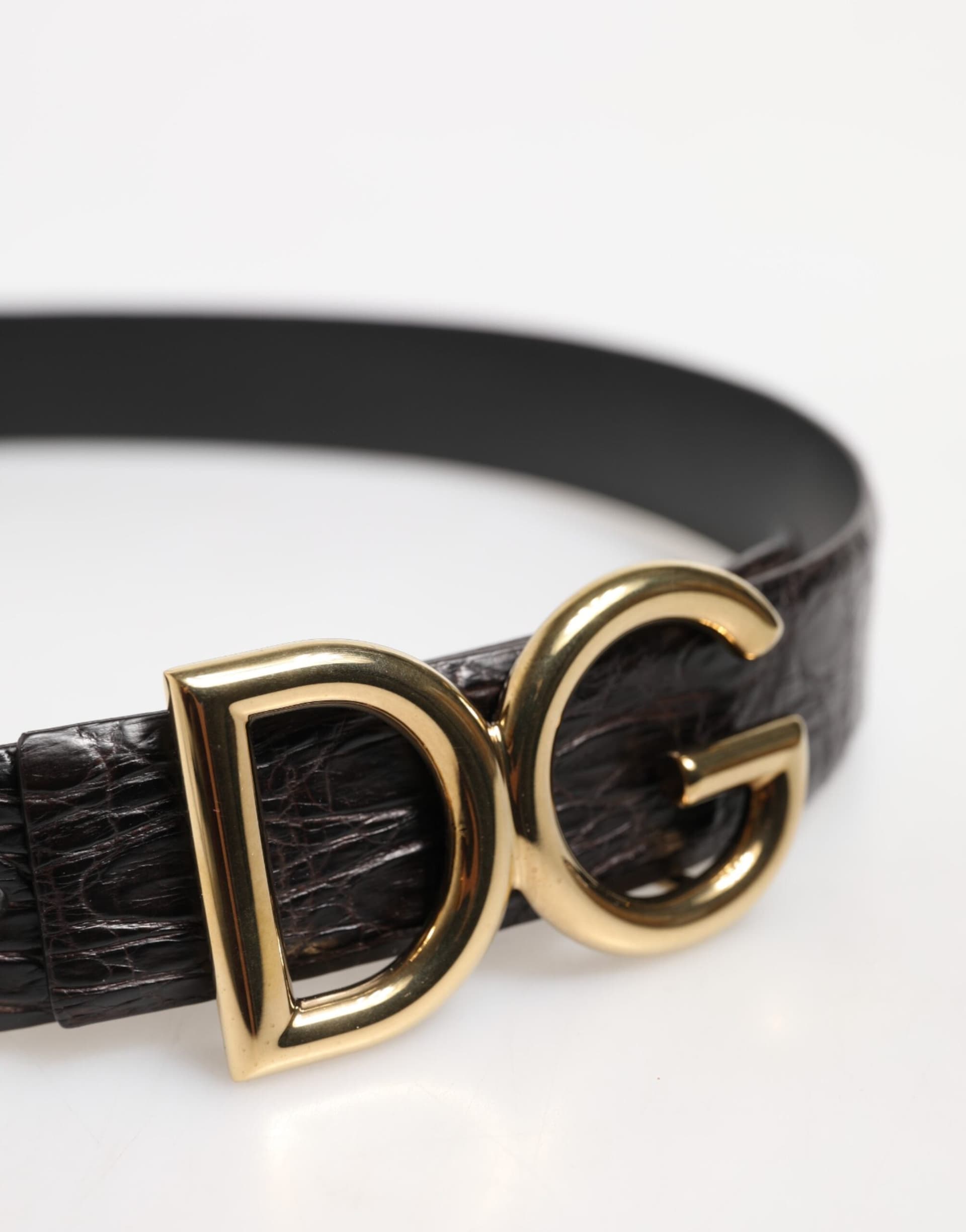 Dolce & Gabbana Black Exotic Leather DG Logo Buckle Belt - 4