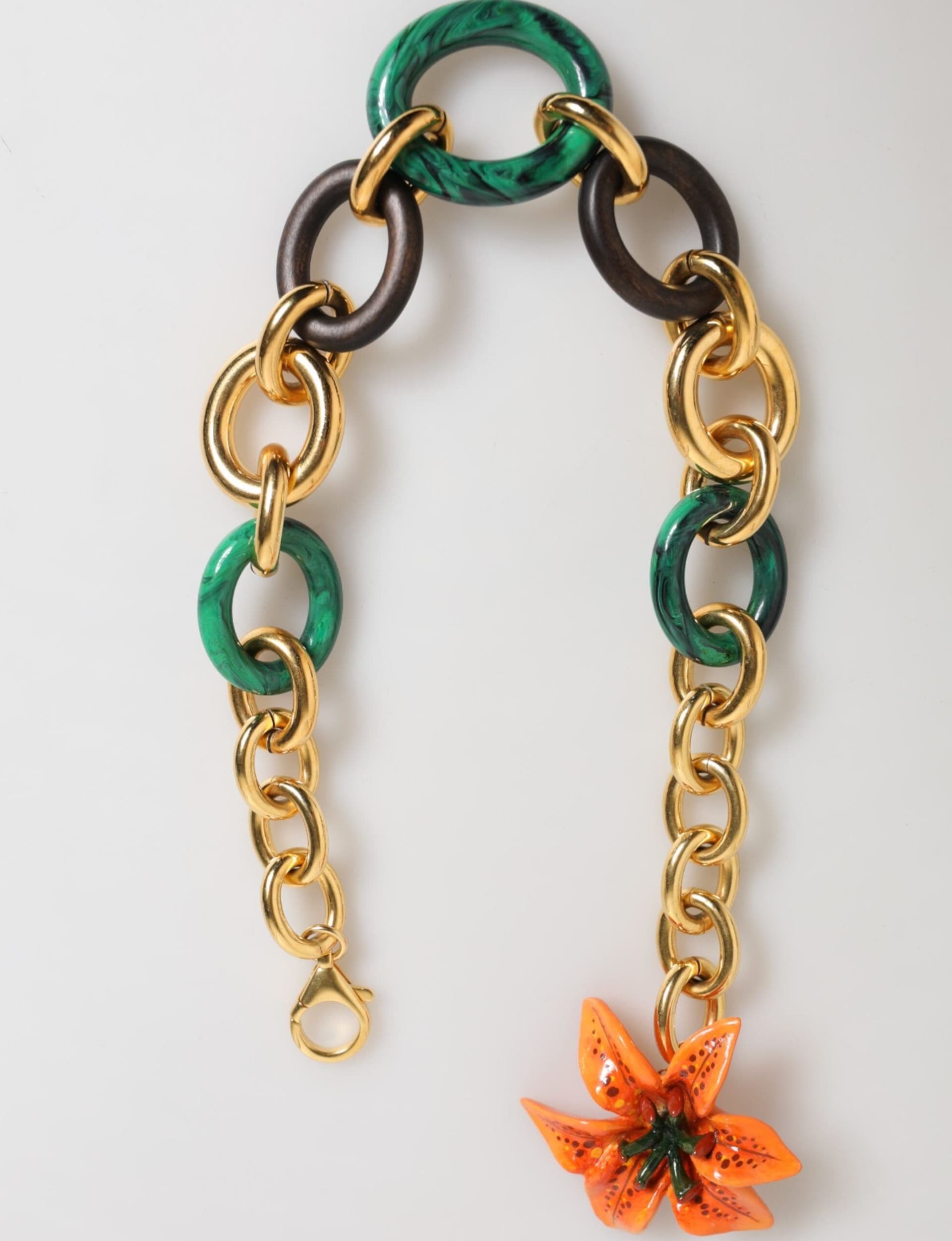 Dolce & Gabbana Multicolor Gold Brass Tiger Lily Floral Chai Necklace - 6