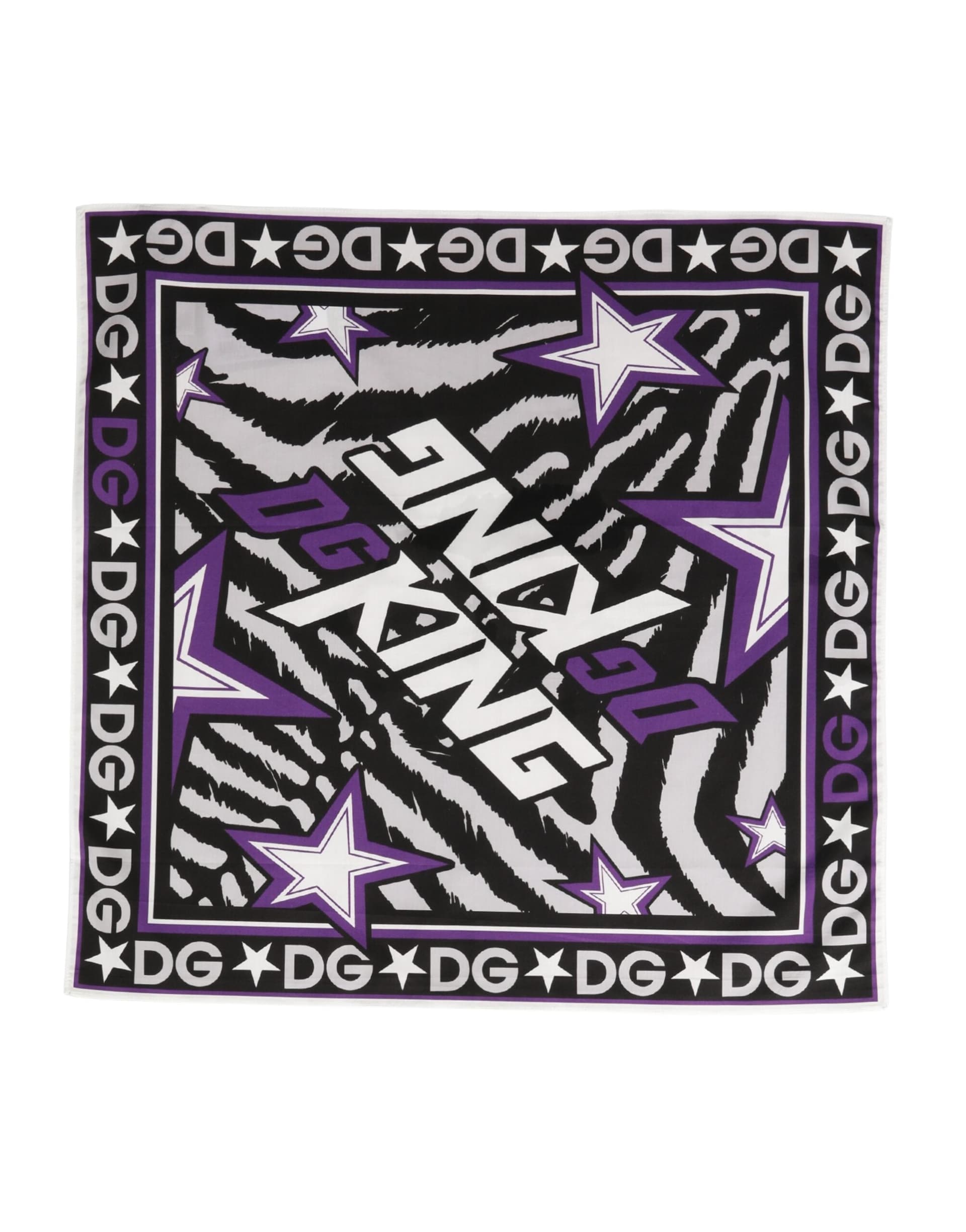 Dolce & Gabbana Black Purple DG King Cotton Foulard 51cm x 49.5cm Scarf - 2