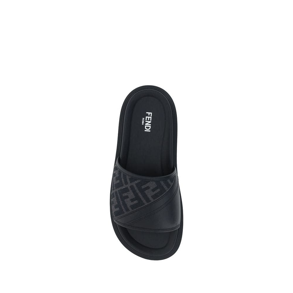 Fendi Gray Fabric Flat Sandals - 4