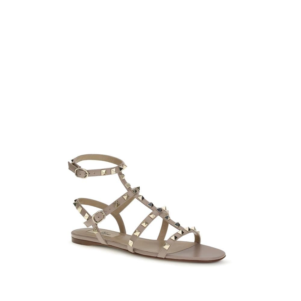Valentino Garavani Beige Calf Leather Bos Taurus Flat Sandals - 2