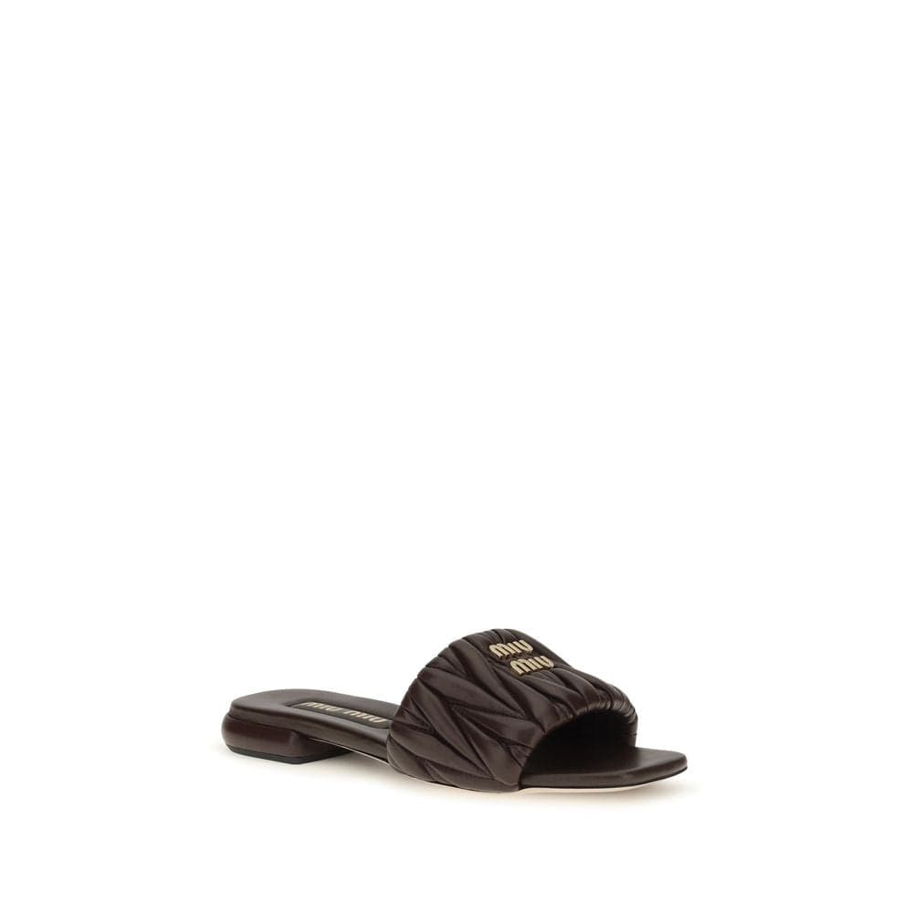 Miu Miu Brown Calf Leather Bos Taurus Flat Sandals - 2