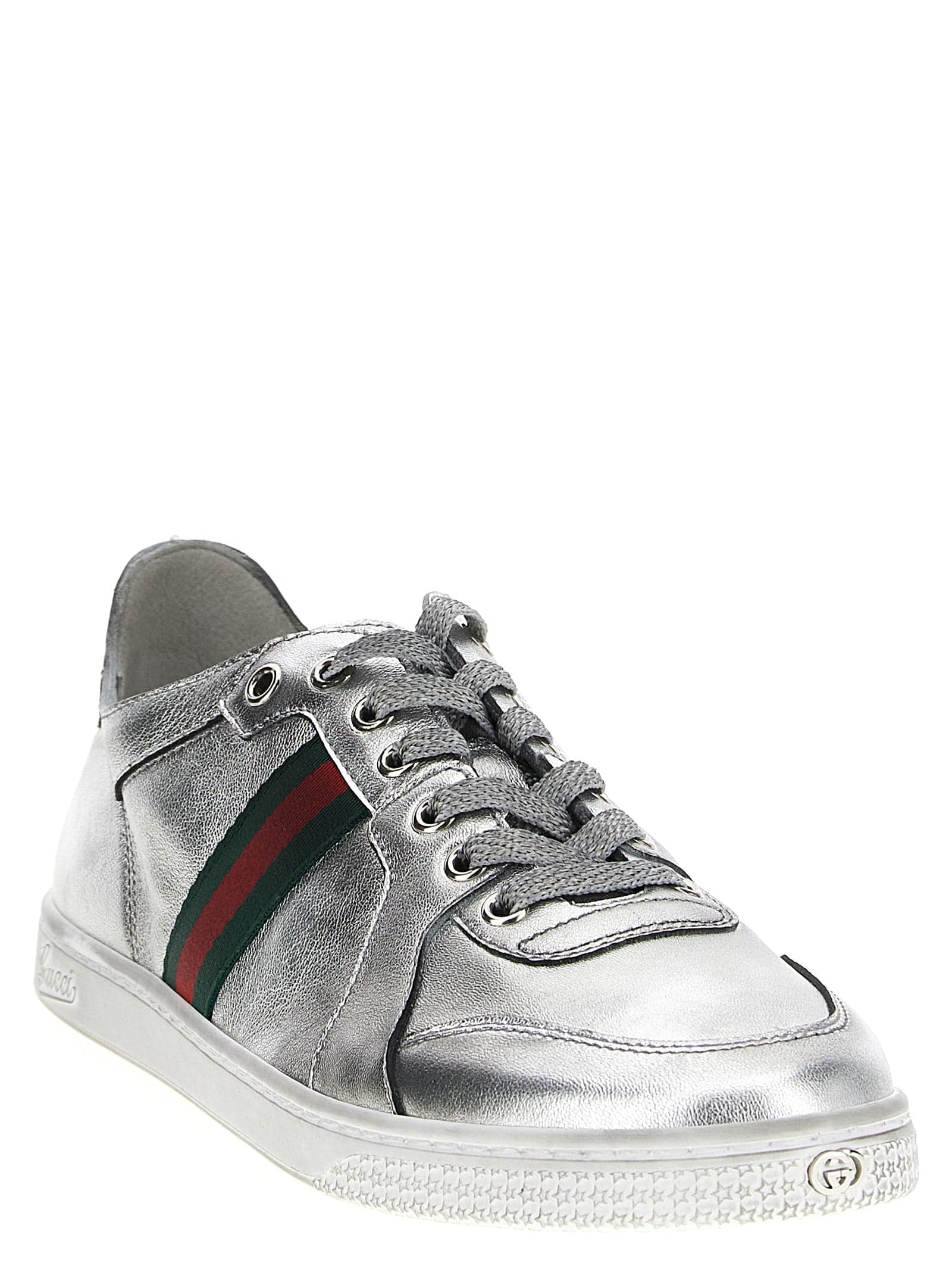 Gucci Silver Lamb Leather Athletic Sneakers - 2