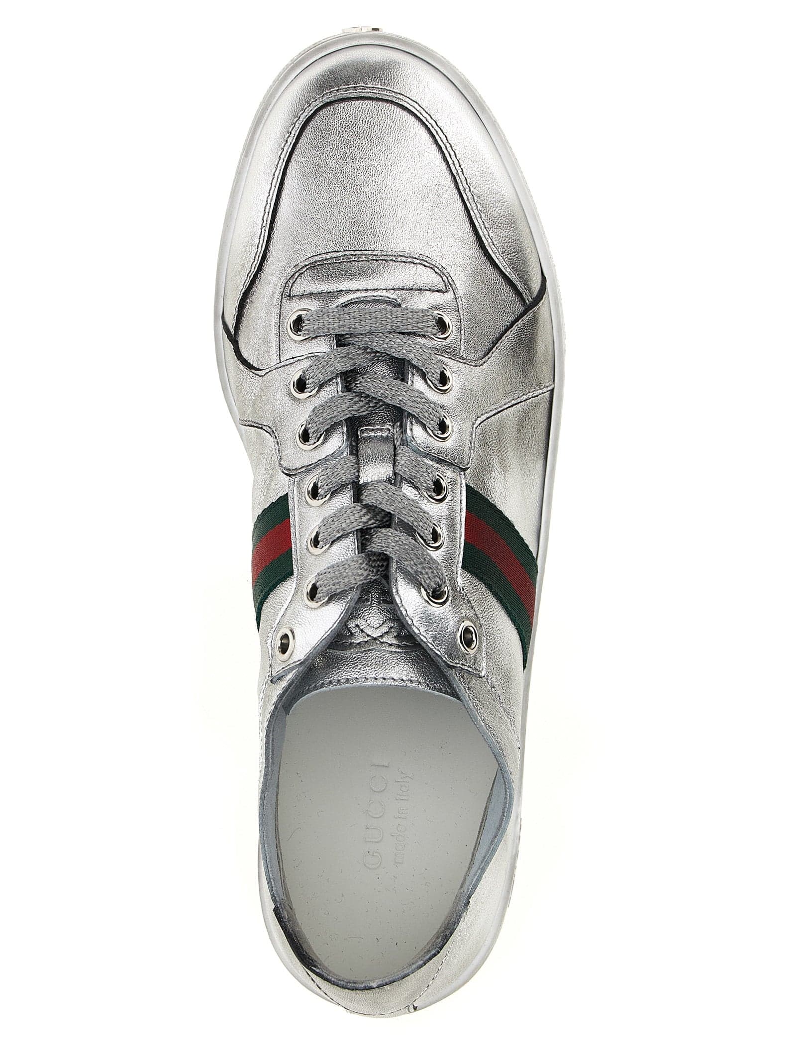 Gucci Silver Lamb Leather Athletic Sneakers - 4