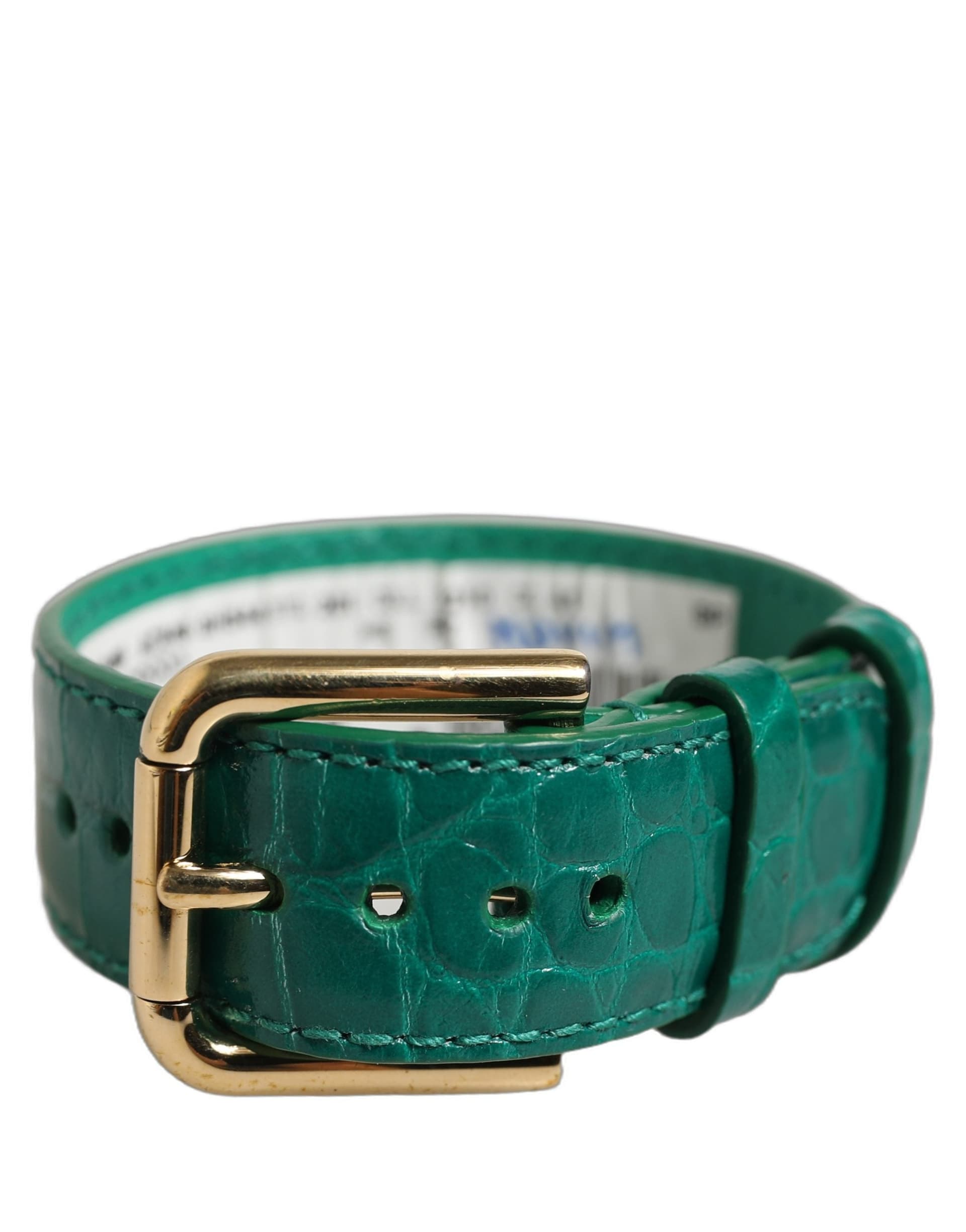 Dolce & Gabbana Green Embossed Leather Gold Buckle Belt Strap Bracelet - 2