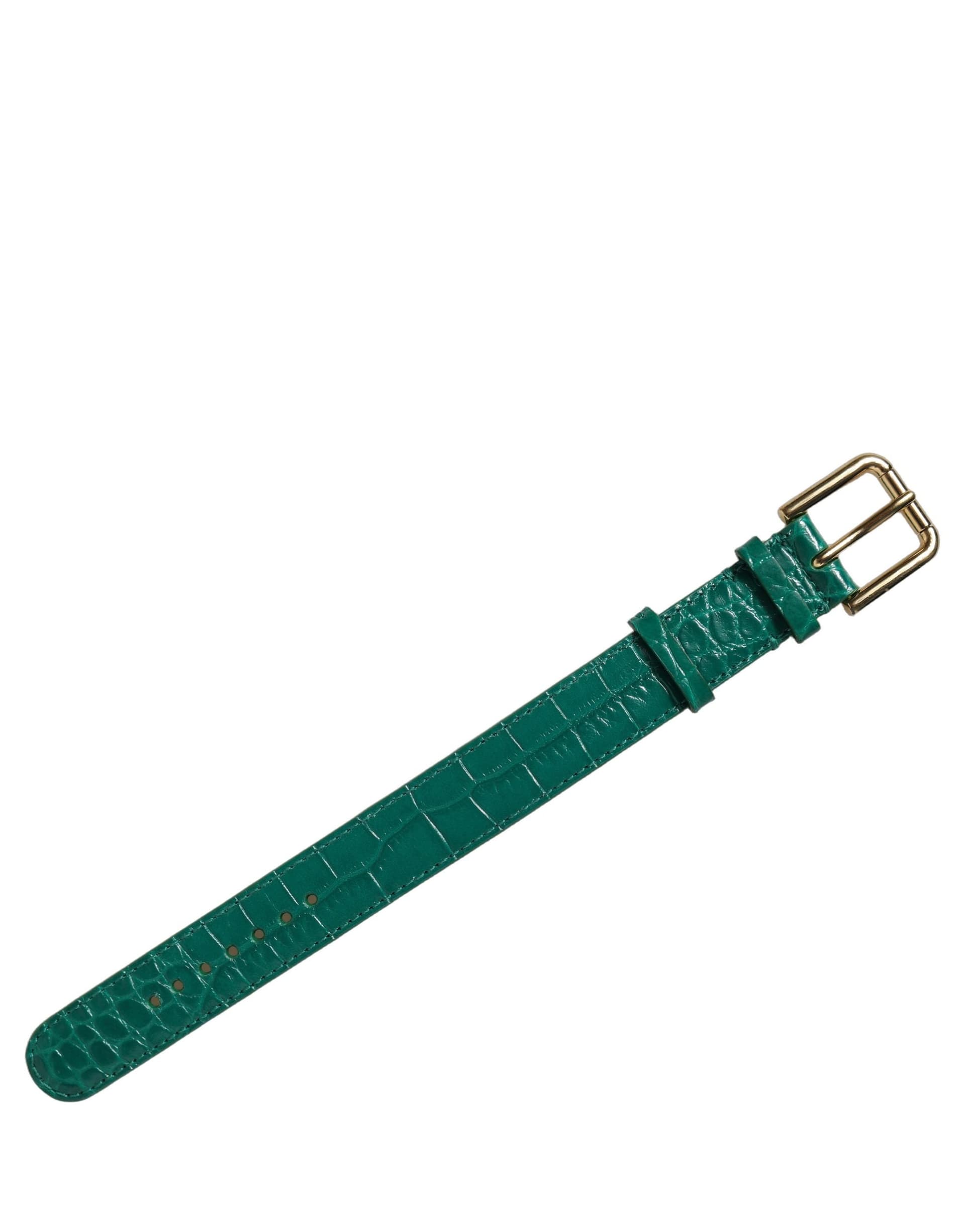 Dolce & Gabbana Green Embossed Leather Gold Buckle Belt Strap Bracelet - 3