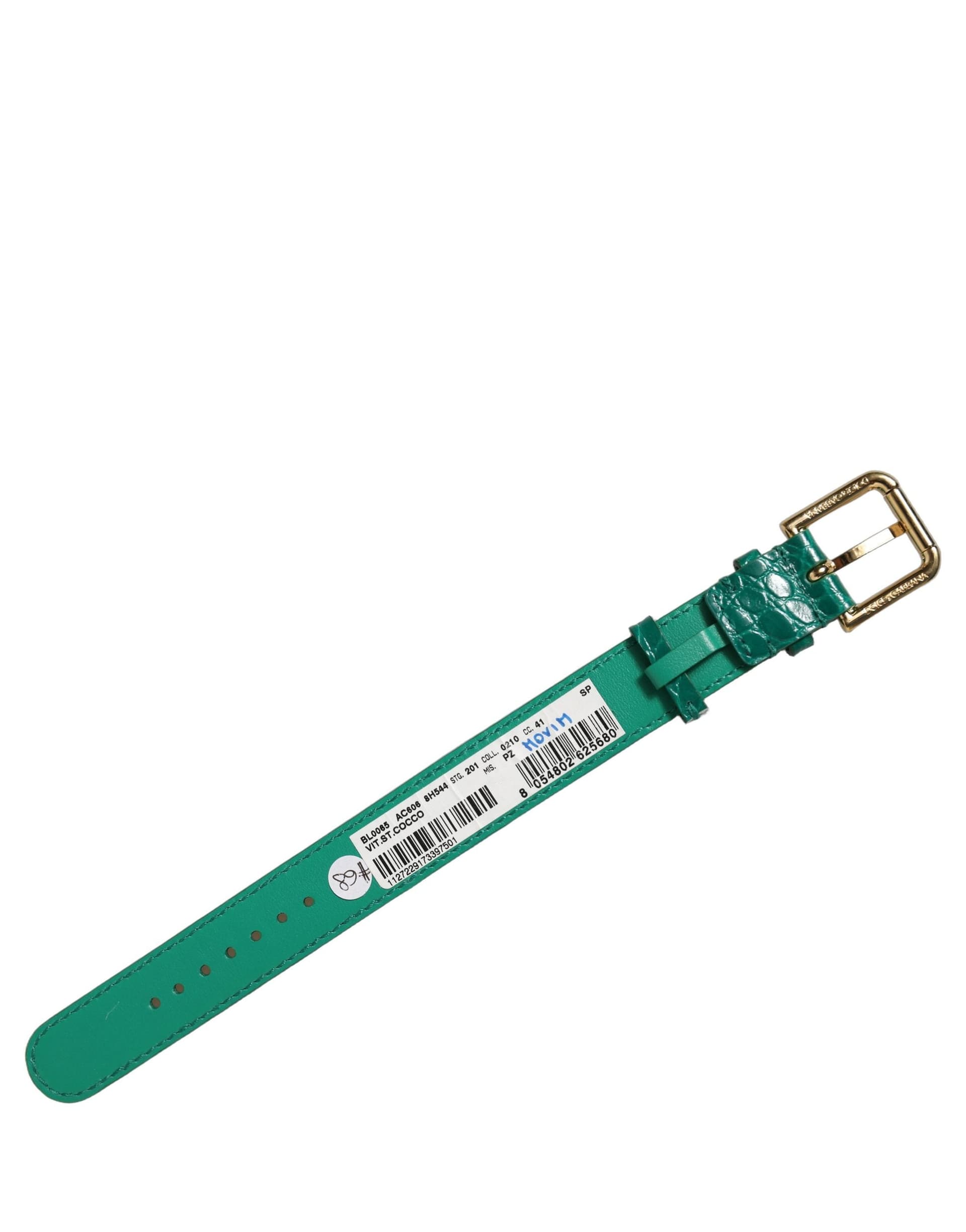 Dolce & Gabbana Green Embossed Leather Gold Buckle Belt Strap Bracelet - 4