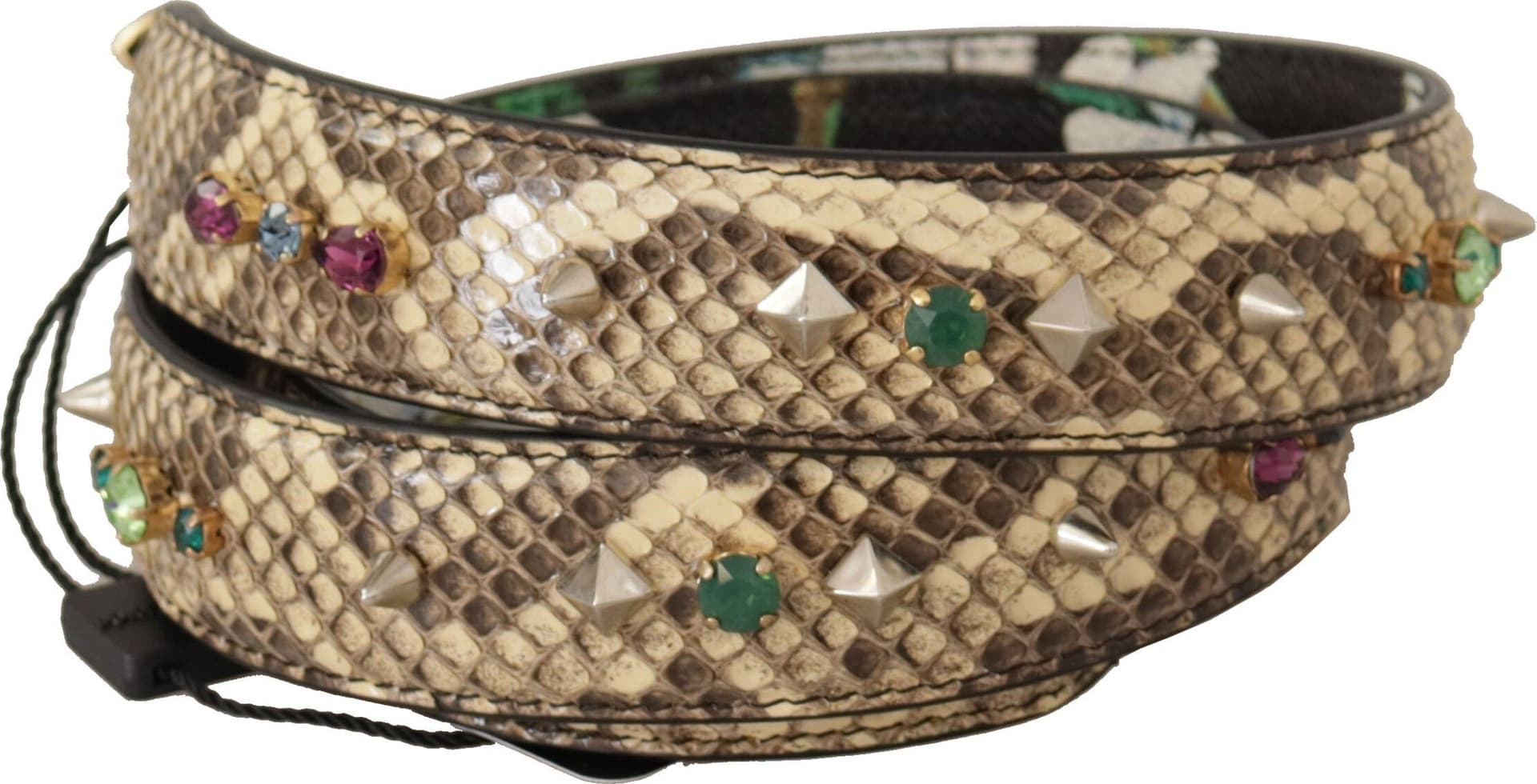 Dolce & Gabbana Beige Exotic Leather Crystals Reversible Shoulder Strap - 2