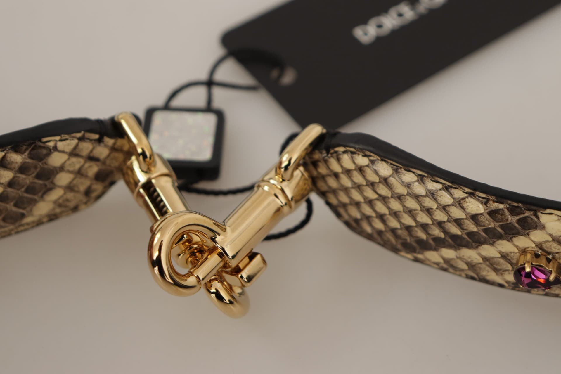 Dolce & Gabbana Beige Exotic Leather Crystals Reversible Shoulder Strap - 3