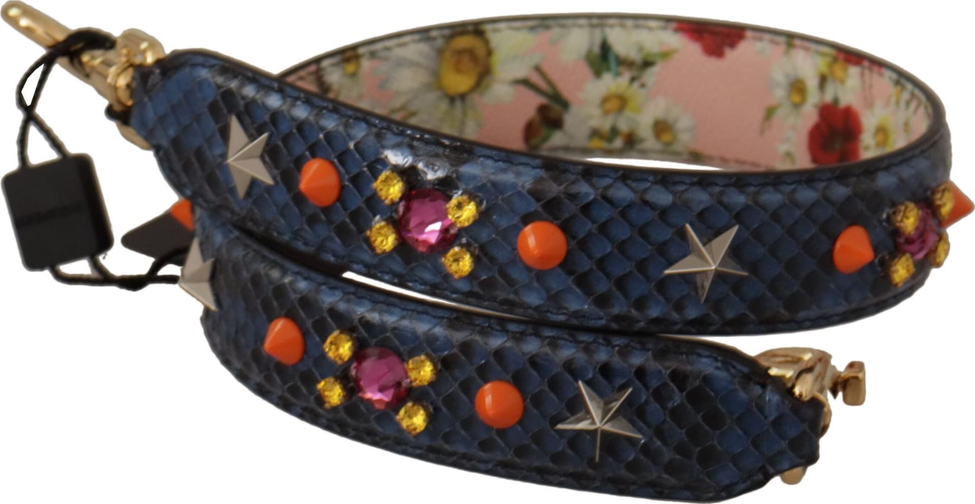 Dolce & Gabbana Blue Exotic Leather Crystals Reversible Shoulder Strap - 2